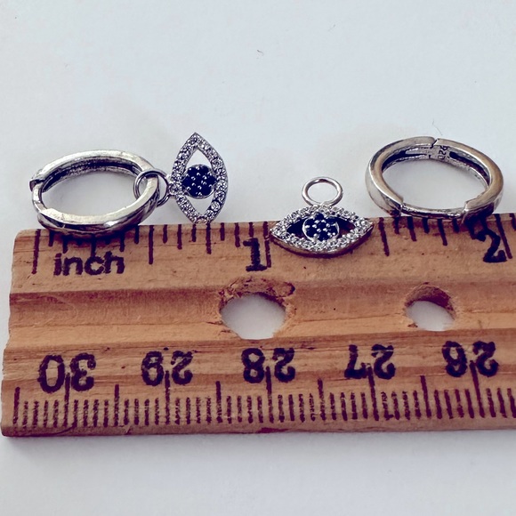 Evileye earrings 925 silver dangle hoop - Picture 2 of 4